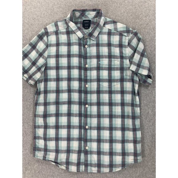 RVCA 100% Cotton Short Sleeve Button‎ Down Shirt (Men's Medium) Regular Fit - Picture 1 of 10